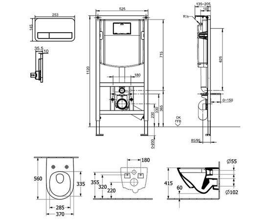 унитаз с инсталляцией 4в1 villeroy & boch subway 3.0 4670t001 92242700 92249061 в Актау фото № 2