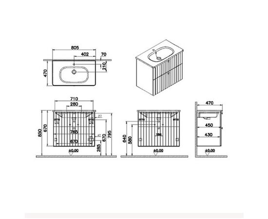 тумба с раковиной 80cv vitra root groove 69438 серый матовый в Актау фото № 2