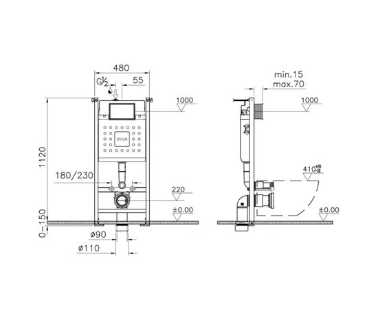 Инсталляция для унитаза 3в1 vitra v-fix core 800-1874 с клавишей root r 740-2211 в Актау фото № 2