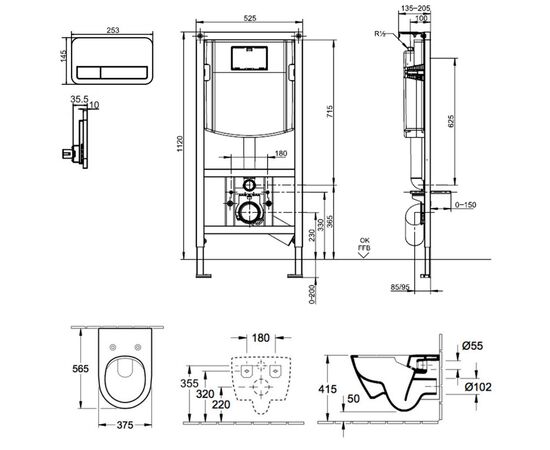 унитаз с инсталляцией 4в1 villeroy & boch subway 2.0 5614r201 92242700 92249061 в Актау фото № 2