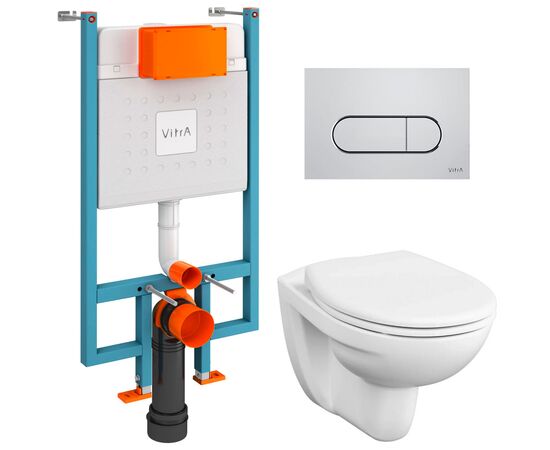 унитаз с инсталляцией 4в1 vitra v-fix core 800-1873, normus 7855b003-0075 lift, клавиша root r хром в Актау фото № 1