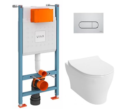 унитаз с инсталляцией 4в1 vitra v-fix core 800-1873, bella 4449b003-0101 lift, клавиша root r хром в Актау фото № 1