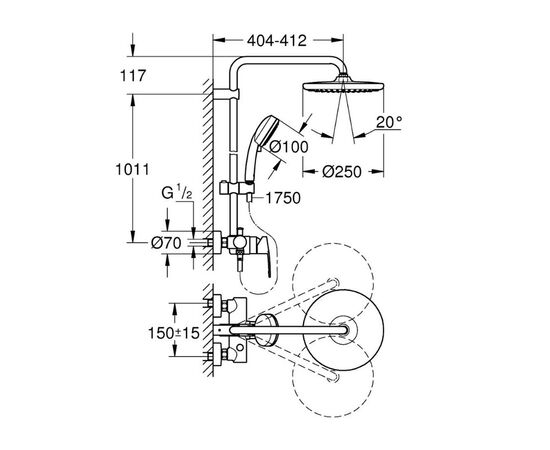 Душевая система grohe tempesta cosmopolitan 250 26673000 со смесителем для душа, хром в Актау фото № 3