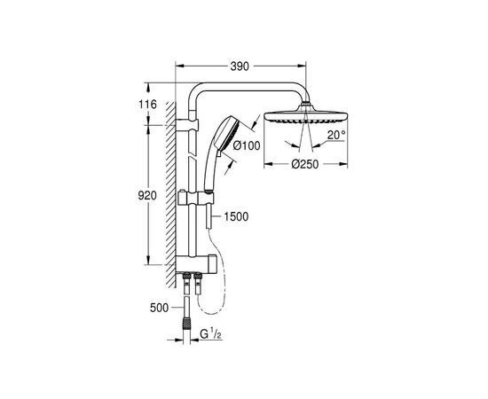 Душевая система grohe tempesta cosmopolitan 250 26675000 с переключателем, без смесителя, хром в Актау фото № 2