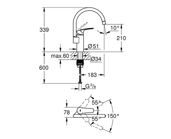 смеситель для кухни grohe eurosmart 33202003, хром в Актау фото № 3
