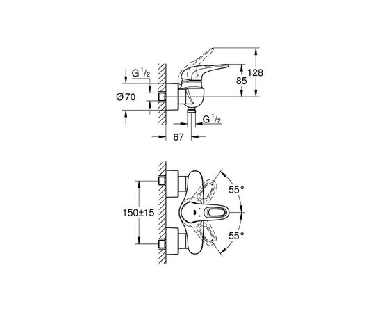 смеситель для душа grohe eurostyle 33590003, наружный, хром в Актау фото № 2