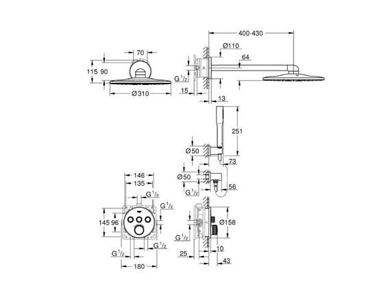 Встраиваемая душевая система grohe rainshower 310 smartactive grohtherm smartcontrol 34705000, хром в Актау фото № 2