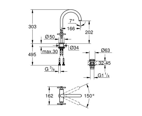 смеситель для раковины grohe atrio new 21019003, хром в Актау фото № 3