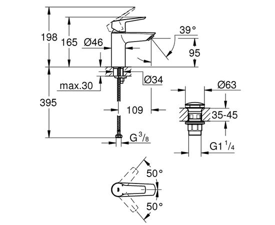 смеситель для раковины grohe quickfix start 235502432, черный матовый в Актау фото № 2
