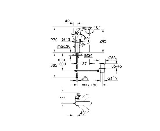 Высокий смеситель для раковины grohe eurostyle 23569003, хром в Актау фото № 4