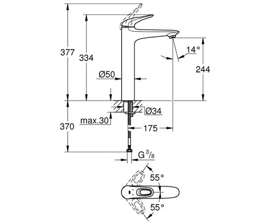 смеситель для раковины grohe eurostyle 23570003, хром в Актау фото № 3