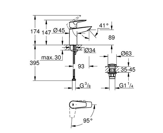 смеситель для раковины grohe bauedge 23899001, хром в Актау фото № 2