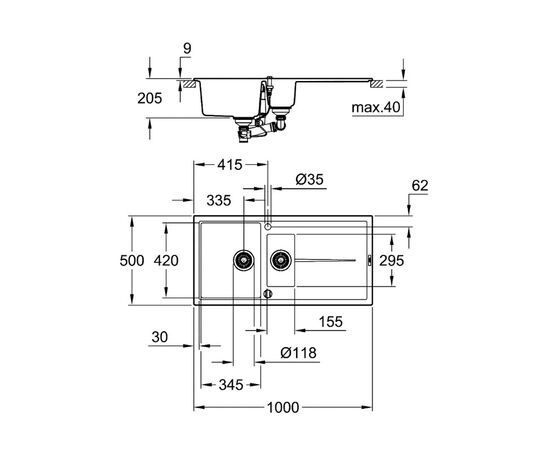 Кухонная мойка grohe k400 31642at0, серый гранит в Актау фото № 4