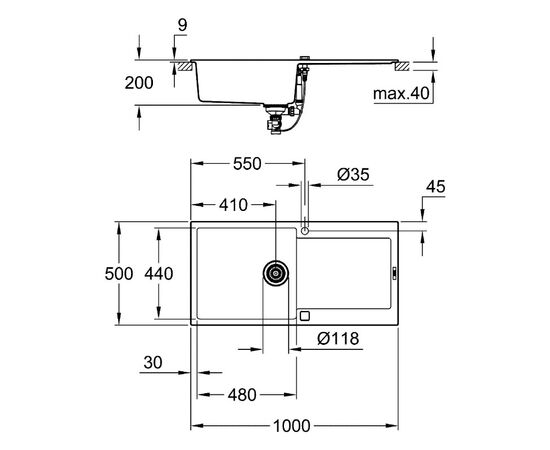 Кухонная мойка grohe k500 31645ap0, черный гранит в Актау фото № 4