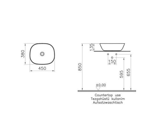 Накладная раковина vitra plural 7810b401-0016 45x38см в Актау фото № 3