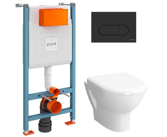 унитаз с инсталляцией 4в1 vitra v-fix core 800-1874, zentrum 5795b003-0075, клавиша root r черная в Актау фото № 1