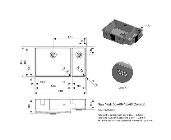 Кухонная мойка reginox new york  r27837 50x40+18x40 l в Актау фото № 2