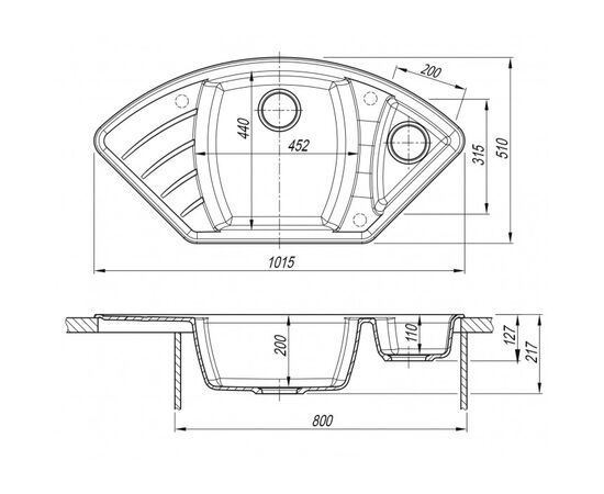 угловая кухонная мойка dr.gans габи 101x51см, черный cmc в Актау фото № 3