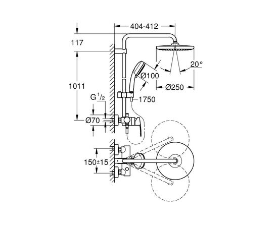 Душевая система grohe tempesta cosmopolitan 250 26673001 со смесителем для душа, хром в Актау фото № 3