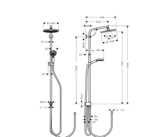 Душевая система hansgrohe crometta showerpipe ecosmart reno 27270000 без смесителя, хром в Актау фото № 2