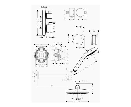 Душевая система встраиваемая hansgrohe ecostat e 27295000 с термостатом, хром в Актау фото № 2