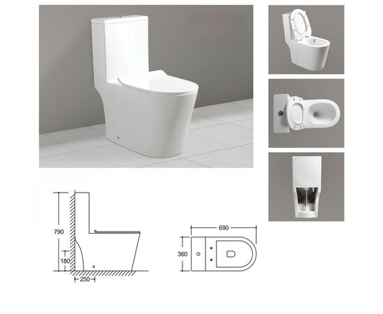 унитаз монолитный hansbaden 6380tqhs безободковый, белый в Актау фото № 3