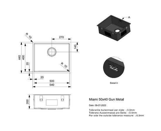 Кухонная мойка reginox miami r30721 50x40, gun metal в Актау фото № 3