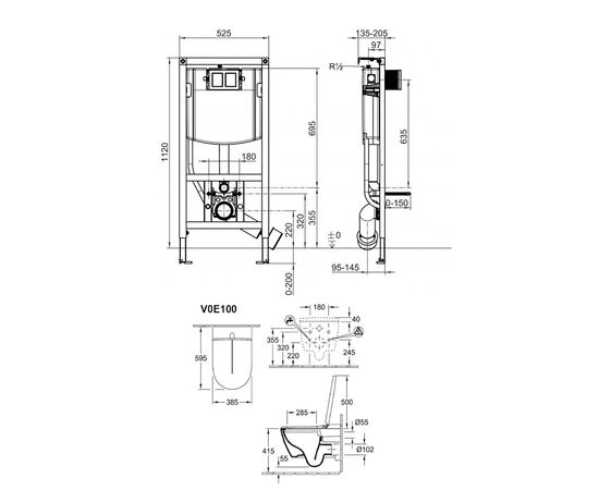 унитаз с инсталляцией 5в1 villeroy&boch viclean-i100 v0e100s0 viconnect 92242700 922490an, черная в Актау фото № 3