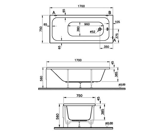 Ванна акриловая vitra 170x75 optimum neo 64570001000 в Актау фото № 2