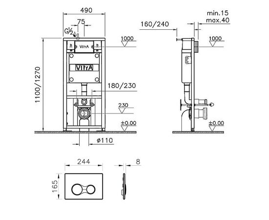 Инсталляция 3в1 vitra 762-5800-01 с кнопкой 740-0424 в Актау фото № 2