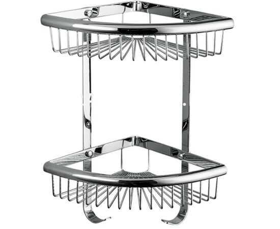 Полка угловая frap f352-1, 2х-ярусная с крюсками, 21х21, хром (нерж сталь) в Актау фото № 1