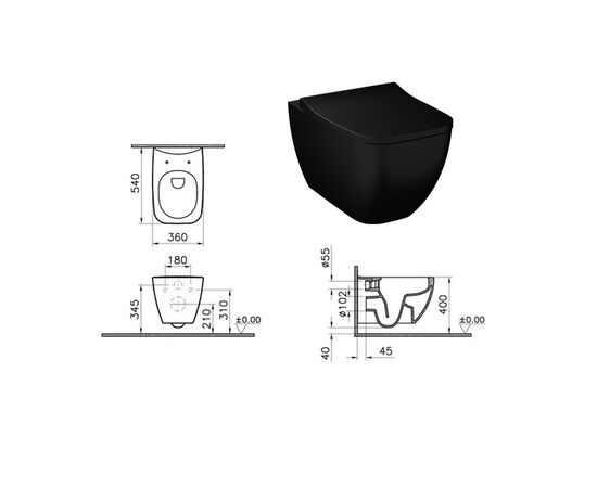 унитаз подвесной vitra shift 7742b083-0075 черный, тонкое сиденье с микролифтом в Актобе фото № 3