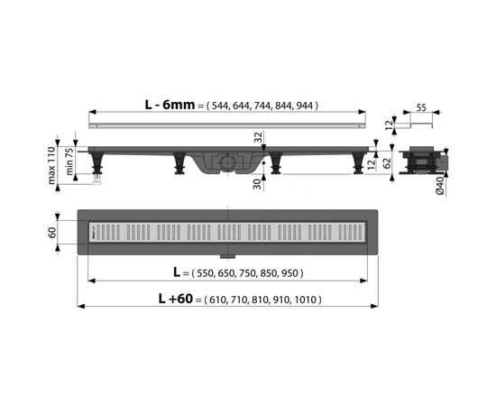 Водоотводящий желоб alcaplast apz10black-750m мм в Актобе фото № 3