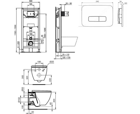 Комплект ideal standard tesi: унитаз t007901 aquablade  с инсталляцией и кнопкой m3 r0123a6 в Актобе фото № 2