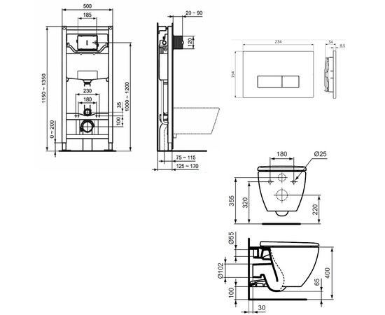 Комплект ideal standard tesi: унитаз t007901 aquablade  с инсталляцией и кнопкой m2 r0121a6 в Актобе фото № 2