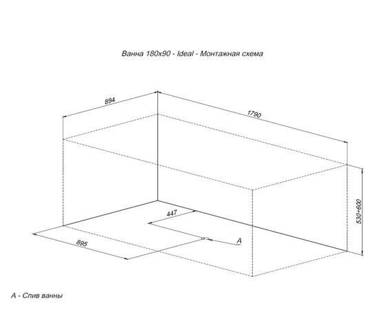 Ванна акриловая aquanet ideal 180 x 90 см 00242514, белая в Актобе фото № 3