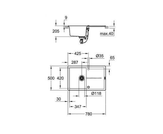 Кухонная мойка grohe k400 31639at0 78x50 см в Актобе фото № 3