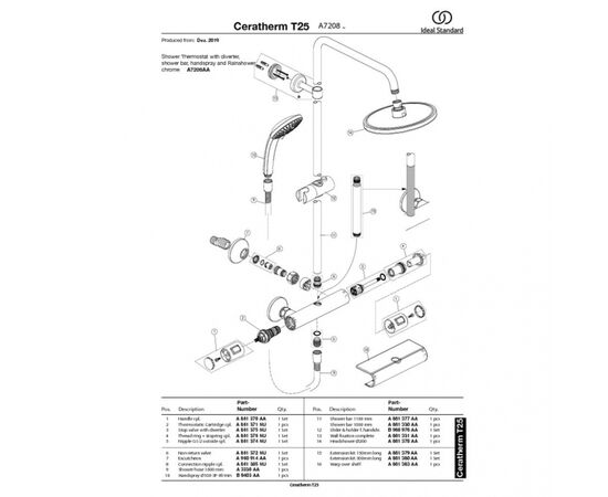 Душевая система ideal standard ceratherm t25 a7208aa с термостатическим смесителем в Актобе фото № 4