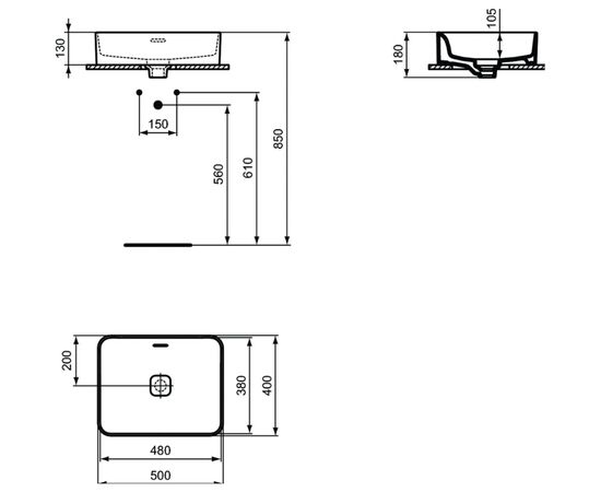 раковина накладная ideal standard strada ii t296501 50 см чаша в Актобе фото № 3