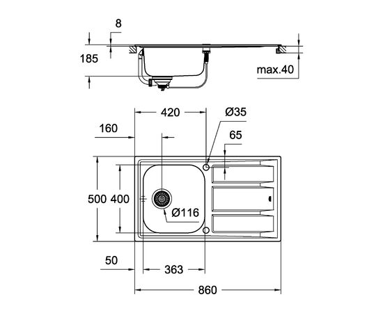 Мойка кухонная grohe k400 31566sd0 с корзинчатым вентилем в Актобе фото № 4