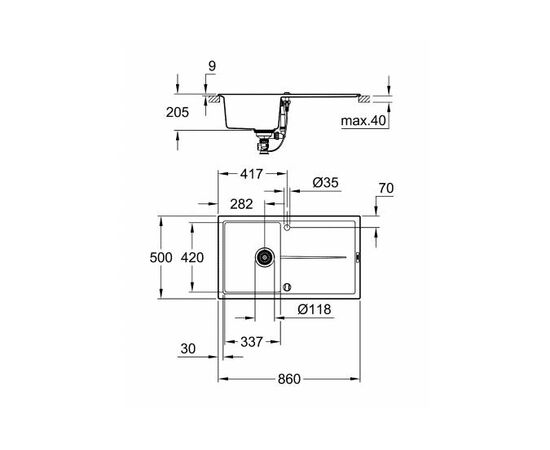 Кухонная мойка grohe k400 31640at0 86х50 см в Актобе фото № 3