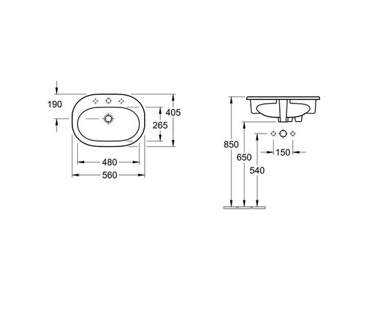 раковина встраиваемая villeroy&boch o.novo 41615601 56х40.5 см белая в Актобе фото № 4