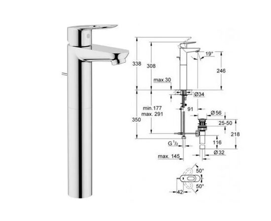 смеситель для раковины grohe bauloop 32856000 высокий в Актобе фото № 3