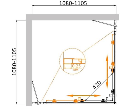 Душевой уголок cezares 110x110 molveno a 22 80+30 c cr iv в Актобе фото № 2