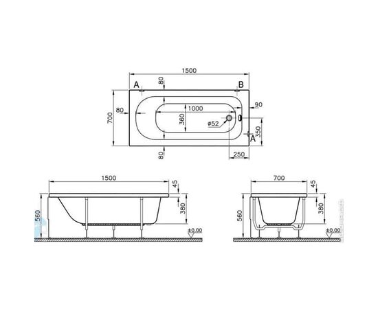 Ванна акриловая vitra 150x70 optima 50800001076 в Актобе фото № 2