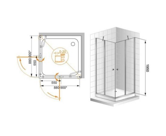 Душевой уголок cezares 120x120 elena w-a-22-120-c-cr в Актобе фото № 2