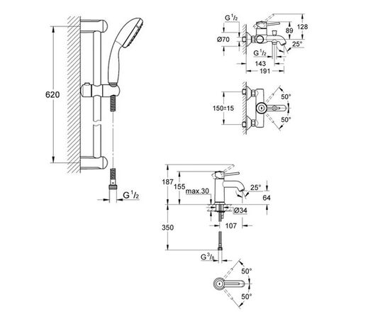 Душевой комплект 3в1 grohe bauclassic 124404 со смесителями в Актобе фото № 2