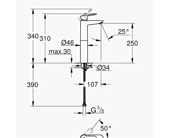 смеситель для раковины grohe bauloop 23764000 xl-size высокий (донный клапан) в Актобе фото № 3