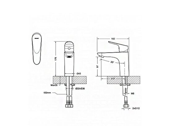 смеситель для умывальника bravat drop f14898c-rus, высокий излив в Актобе фото № 2