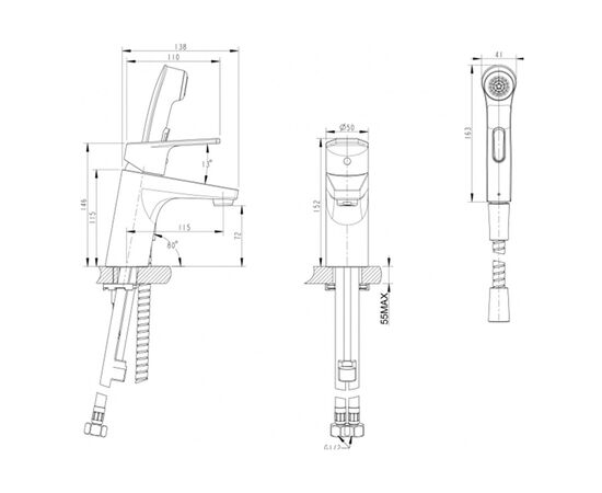 смеситель для раковины  bravat line f15299c-2 с гиг. душем в Актобе фото № 2